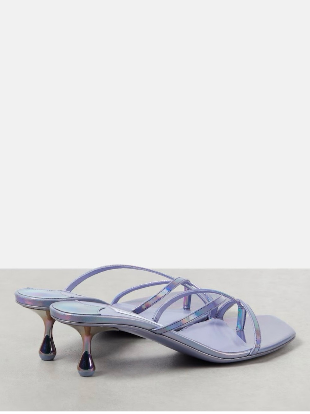 Jimmy Choo Etana 50 metallic Iridescent leather Lilac Strappy Kitten-Heel Mules - Picture 4 of 17